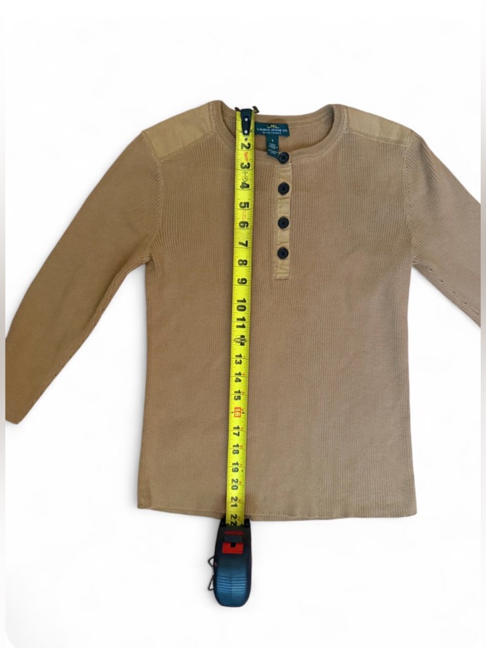 Lauren Jeans Co. Ralph Lauren Ribbed Henley Top Size S Camel/Tan 3/4 Sleeve